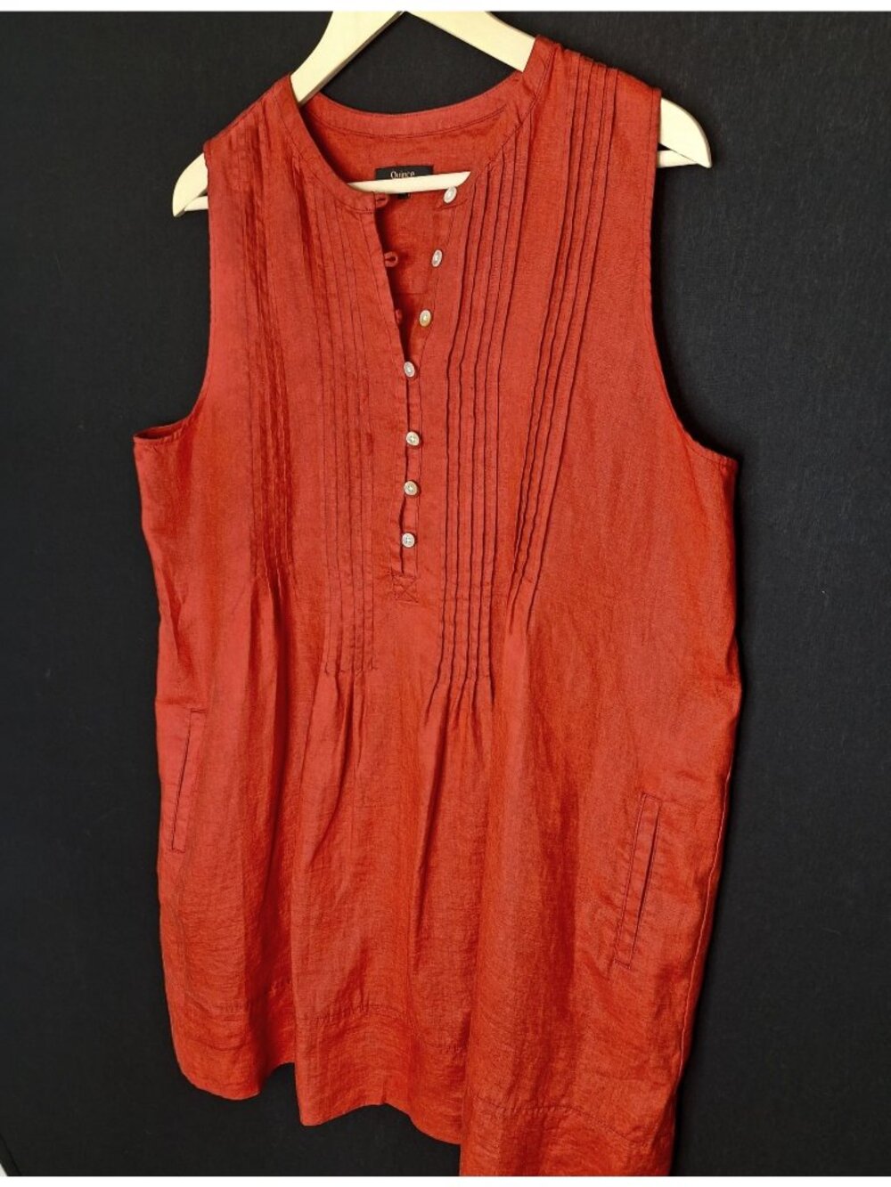 💙 Quince 100% Linen Sleeveless Tunic Dress Red Size XL Pintuck Henley Pockets C - Picture 7 of 7
